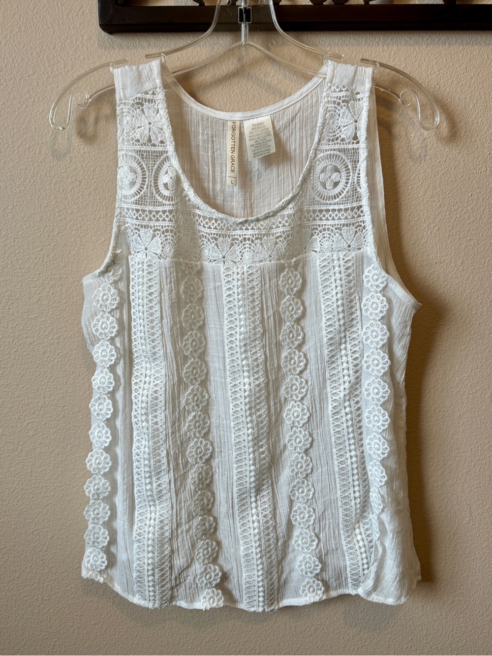 Lace Crochet-Panel White Tank Top